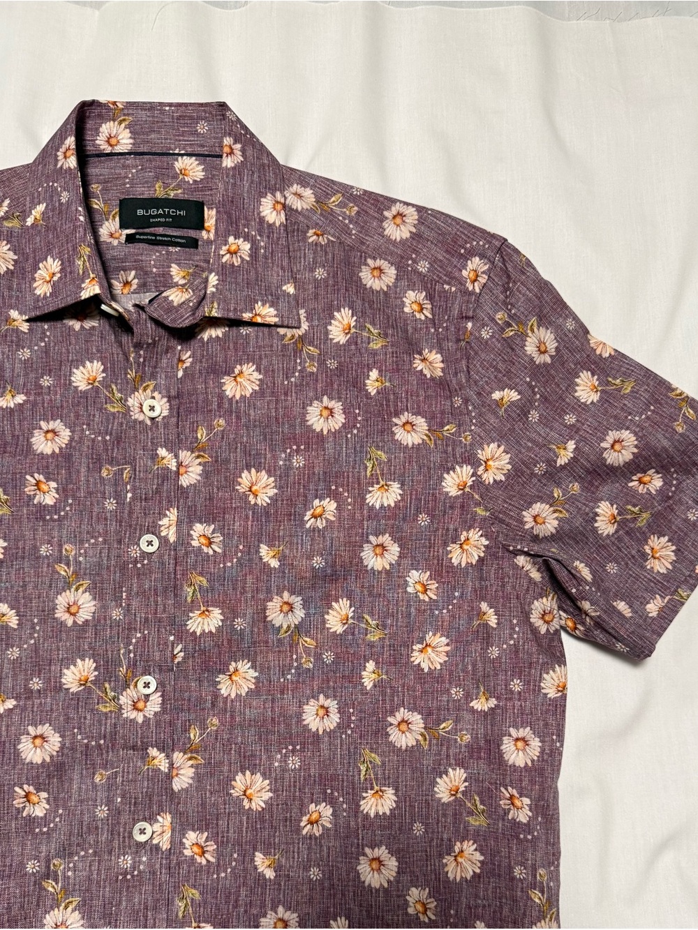 Bugatchi Mens M Shaped Fit Daisy Print Stretch Cotton Button-Up Shirt